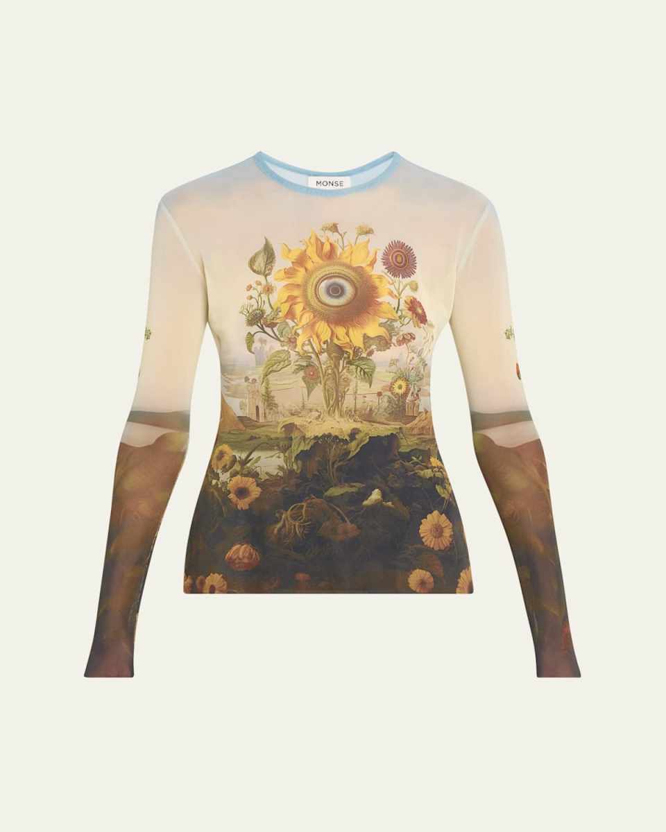 Sunflower Print Mesh Top